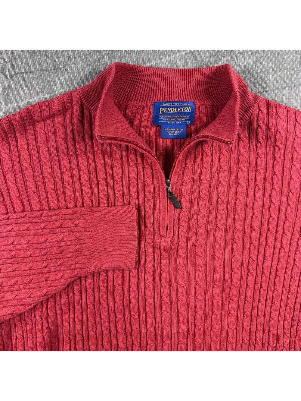 Pendleton Sweater Men's L Red 1/4 Zip Fisherman Pima Cotton